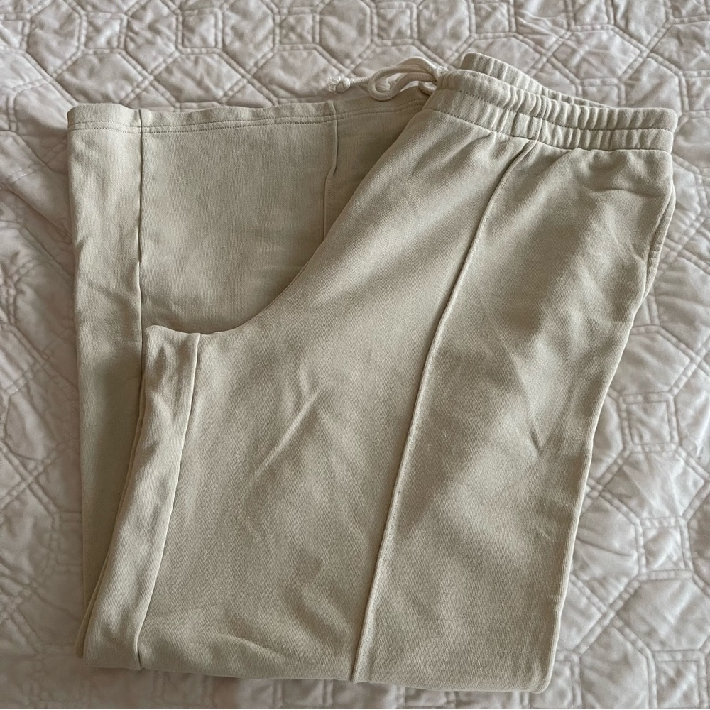 Aerie Wide Leg Seamed Sweatpants Soft Oat XL